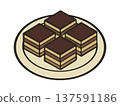Chocolate layer cake slices on plate. Vector isolated illustration 137591186