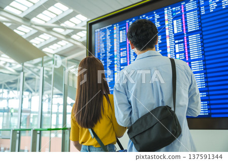 Checking flight information at the airport ■Filming cooperation: Kansai International Airport (KIX) 137591344