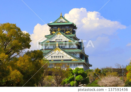 Osaka Castle castle tower in spring Osaka Castle castle tower in spring 137591436