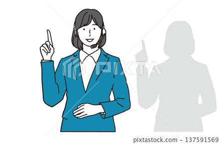 插畫資料：一名女操作員舉起食指給予指導 137591569