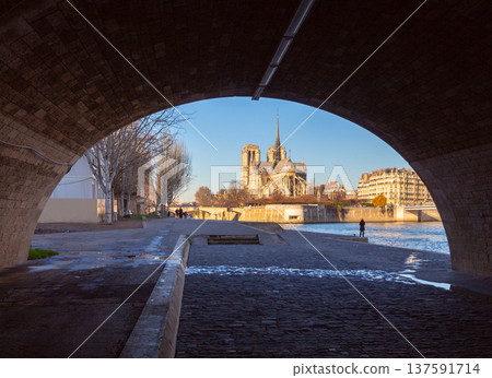 Historic cathedral and Seine river on Ile de la Cite in Paris Historic cathedral and Seine river on Ile de la Cite in Paris 137591714