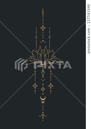 Lotus Sacred Geometry Ornament Luxury Gold on Dark 137591846