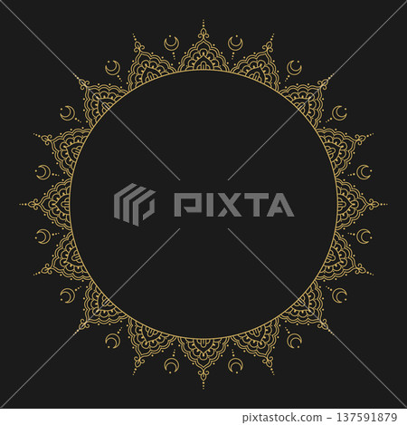 Mehndi Mandala Ornament Frame Gold Circular Round Ornamental Design Black background Mehndi Mandala Ornament Frame Gold Circular Round Ornamental Design Black background 137591879