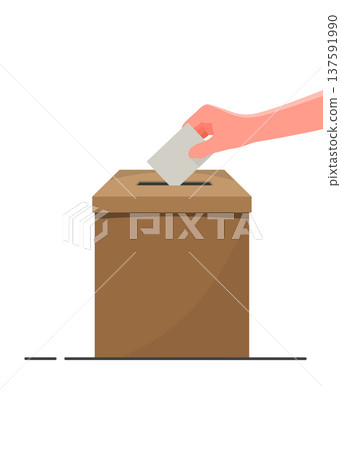 Hand Putting Ballot Paper into Brown Voting Box Stock Illustration. Hand Putting Ballot Paper into Brown Voting Box Stock Illustration. 137591990