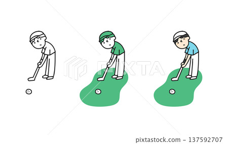 一位熱愛高爾夫並認真對待推桿的男士的插圖 137592707
