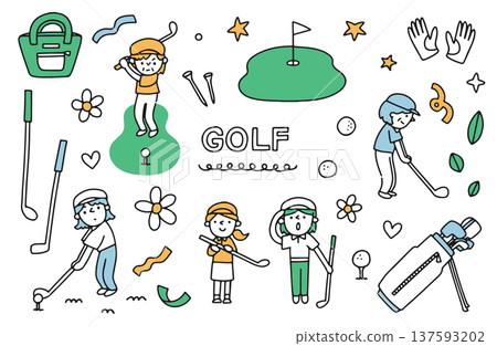 Illustration set of women enjoying golf Illustration set of women enjoying golf 137593202