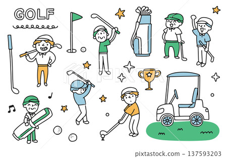 Illustration set of men enjoying golf 137593203