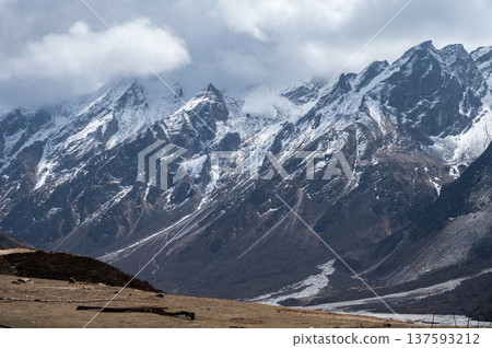 Himalayas mountain range seen from Kyanjin Gompa the end of the Langtang Valley Trek in Nepal. Himalayas mountain range seen from Kyanjin Gompa the end of the Langtang Valley Trek in Nepal. 137593212