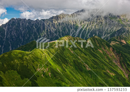 The Nishikama Ridge and Kitakama Ridge seen from Mt. Mozawa in the Northern Alps The Nishikama Ridge and Kitakama Ridge seen from Mt. Mozawa in the Northern Alps 137593233