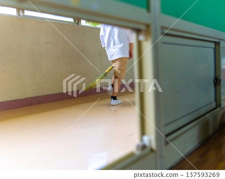 The feet of a child walking down a school corridor 137593269