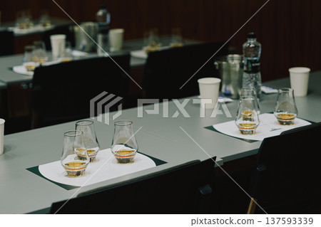 Tasting session of drinks in a meeting room Tasting session of drinks in a meeting room 137593339