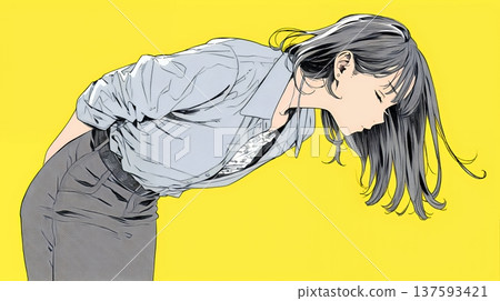 一位年輕女子反思自己的錯誤和困境並道歉 | 商業圖片插圖，表情歉意 137593421
