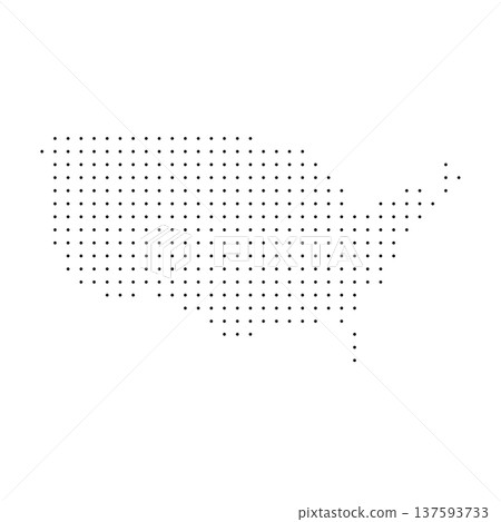 United States of America country dotted map. Black spot pixel illustration isolated on white background. Vector circle mosaic. United States of America country dotted map. Black spot pixel illustration isolated on white background. Vector circle mosaic. 137593733