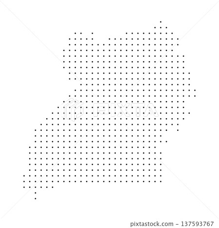 Uganda country dotted map. Black spot pixel illustration isolated on white background. Vector circle mosaic. Uganda country dotted map. Black spot pixel illustration isolated on white background. Vector circle mosaic. 137593767