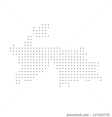 Tajikistan country dotted map. Black spot pixel illustration isolated on white background. Vector circle mosaic. Tajikistan country dotted map. Black spot pixel illustration isolated on white background. Vector circle mosaic. 137593779