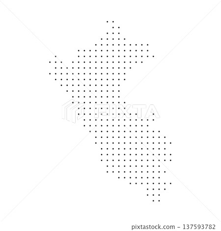 Peru country dotted map. Black spot pixel illustration isolated on white background. Vector circle mosaic. Peru country dotted map. Black spot pixel illustration isolated on white background. Vector circle mosaic. 137593782