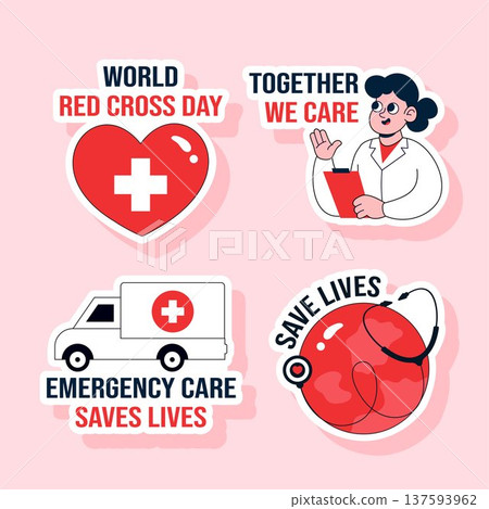 Flat Cartoon Hand Drawn Label Illustration Social Media International Red Cross Day 137593962