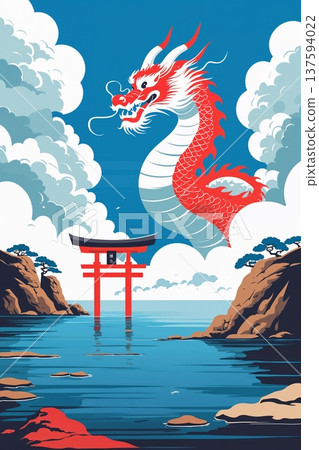 海中巨石上的紅色鳥居－吉祥的象徵 137594022