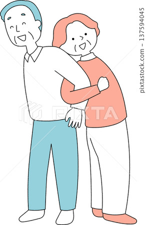 老年男女一起伸展身體 健康運動圖 黑白 老年男女一起伸展身體 健康運動圖 黑白 137594045