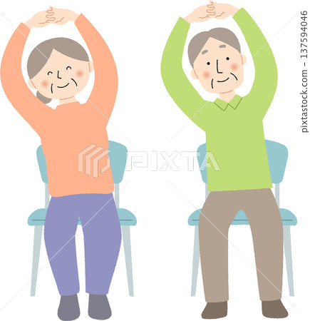 Senior men and women sitting on chairs and stretching 137594046