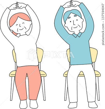 Senior men and women sitting on chairs and stretching 137594047