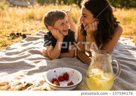 family eating in the picnic 137594178