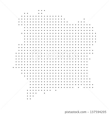 Ivory Coast country dotted map. Black spot pixel illustration isolated on white background. Vector circle mosaic. 137594205