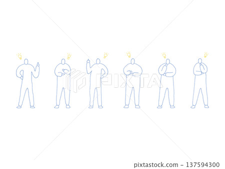 A loose hand-drawn illustration set of a person who has an idea (yellow and blue) A loose hand-drawn illustration set of a person who has an idea (yellow and blue) 137594300