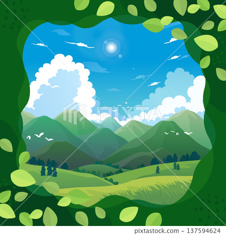 Fresh green landscape and pop leaf frame 2_square Fresh green landscape and pop leaf frame 2_square 137594624
