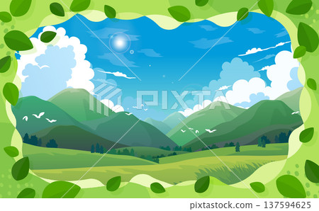 清新綠色景觀和流行樹葉框架 3_水平 清新綠色景觀和流行樹葉框架 3_水平 137594625