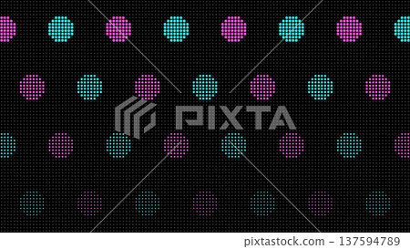 A pop background illustration of an electronic signboard dotted with pink and light blue polka dots on a black background 137594789