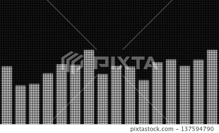黑色背景上的電子標誌插圖，標誌上有一排發光的白色均衡器。 137594790