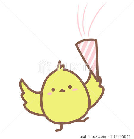 快樂的小雞拿著餅乾 137595045
