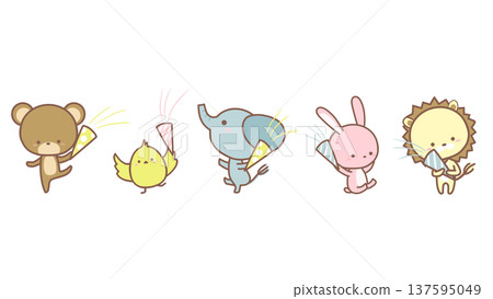 動物們排成一排，手裡拿著餅乾 137595049