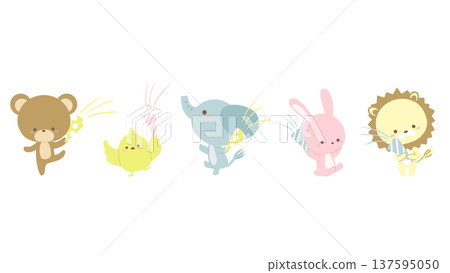 Animals lined up with crackers 137595050