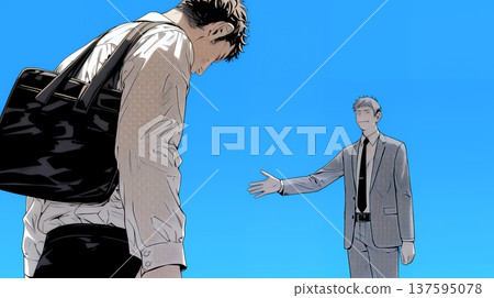 一位情緒低落、反思自己錯誤和困境的商人 | 沮喪的辦公室職員的商業圖片插圖 137595078