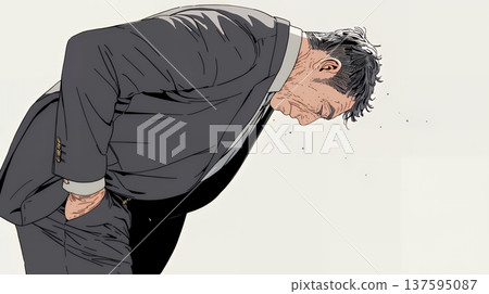 一位情緒低落、反思自己錯誤和困境的商人 | 沮喪的辦公室職員的商業圖片插圖 137595087