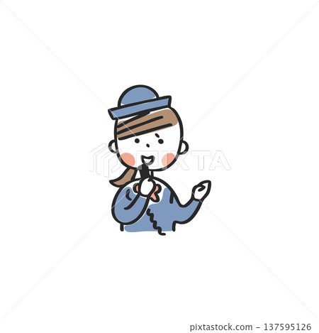 Bus guide woman speaking using a microphone _ upper body Bus guide woman speaking using a microphone _ upper body 137595126