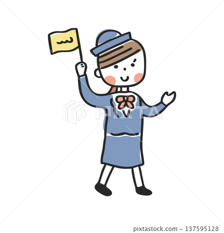 Female bus guide holding a flag① Female bus guide holding a flag① 137595128