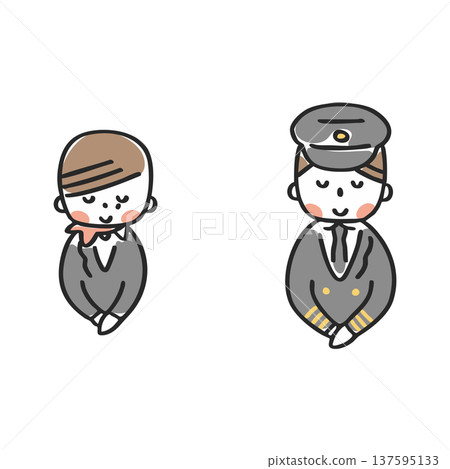 一名女空服員和一名男飛行員鞠躬 一名女空服員和一名男飛行員鞠躬 137595133