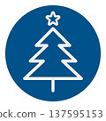 Blue fir tree circle icon Christmas illustration Simple and stylish line art 137595153