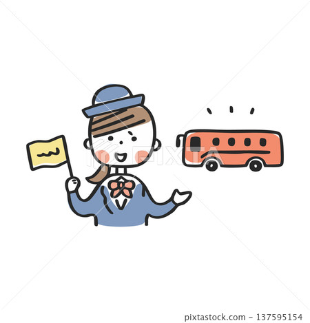 Bus guide woman guiding to the bus _ upper body 137595154
