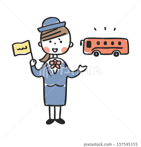 Bus guide woman guiding to the bus _ whole body 137595155