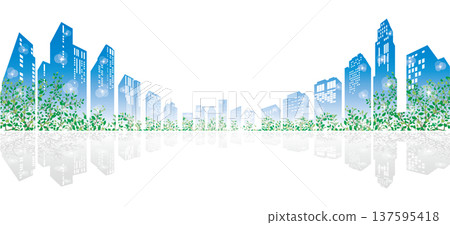 Illustration of a refreshing cityscape with lush greenery. 137595418