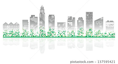 一幅綠意盎然、令人心曠神怡的城市景觀插圖。 137595421