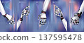 Variation of robot hands on a beautiful purple background 137595478