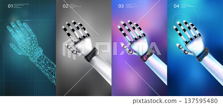 Abstract robotic hand made of artificial carbon steel. 137595480