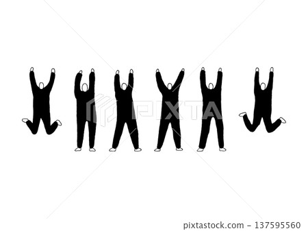 A loose black hand-drawn illustration set of a person stretching their arms out in a cheer A loose black hand-drawn illustration set of a person stretching their arms out in a cheer 137595560