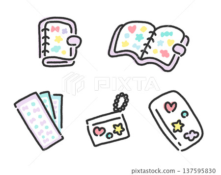 可愛的手繪貼紙書和貼紙套裝，紫色，裝飾性強，可作手機掛繩 137595830