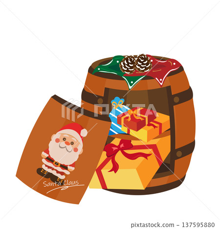 Illustration of a wine barrel interior with Christmas presents inside Illustration of a wine barrel interior with Christmas presents inside 137595880